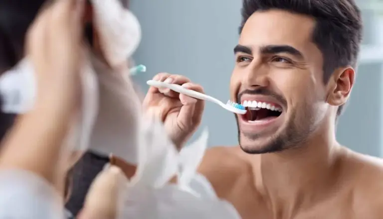 Man smiling as he brushes his teeth.